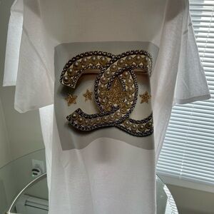 Gildan White Tee with Gold and Black Embellishment